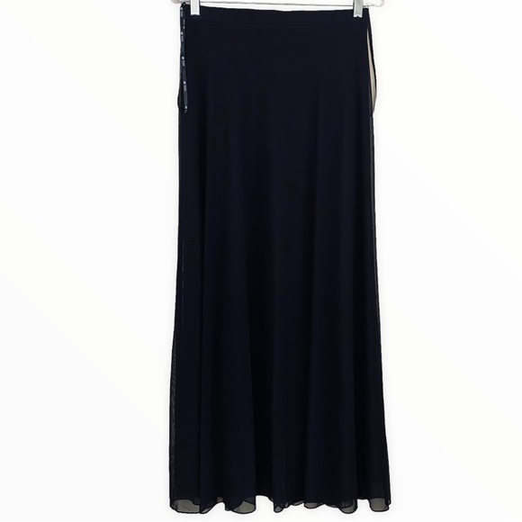 Tadashi Shoji Vintage Black‎ Mesh Overlay Maxi Flowy Skirt Size 10 - Picture 2 of 7